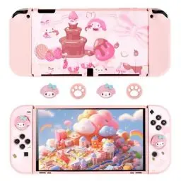 Produktbild: DLseego Schutzhülle für Switch OLED,Dockable Weiche Hülle für Switch OLED Niedliches Thema Switch OLED hülle mit weich Joycon Abdeckung und 4 Joystick Kappen,Häschen Dessert