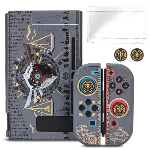 Produktbild: DLseego Schutzhülle kompatibel mit Switch, Hard Hülle Schale Kratzfeste, Stoßfeste Abdeckung Case mit 2 Schutzfolie und 4 Joystick Kappen für Switch Konsole und Joy Con - Grau