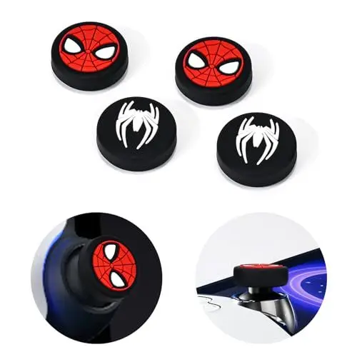 Produktbild: DLseego Thumbstick Grip Cap Kompatibel mit Playstation Portal, 4 PS Portal Remote Player Controller Daumen Griff Kappen, Anti-Rutsch und Coole Klassische Anime-Figuren,Rote Spinne