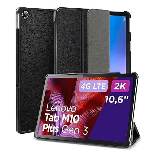Produktbild: DLveer Hülle für Lenovo Tab M10 Plus (3rd Gen) 26.9 cm 10,6 Zoll Tablette Modell:TB125FU /TB128FU,Dreifach Falt Klapp Slim PU Leder Smart Schutzhülle mit Auto Schlaf/wach Funktion, Schwarz