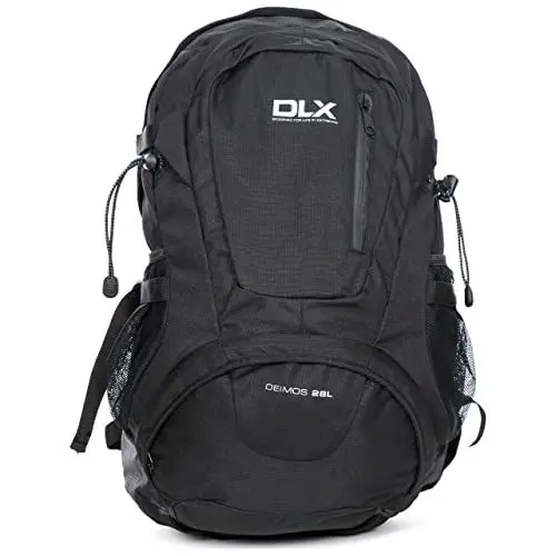 Produktbild: DLX Deimos, Black X, Rucksack 28 Liter mit Belüftungssystem, Ösen für Wanderstöcke & Eingang für Wasserreservoir / Trinkblase / Hydration Pack, Schwarz