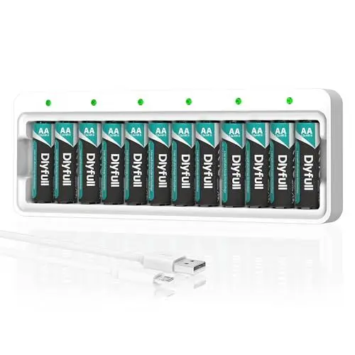 Produktbild: Dlyfull Akku Ladegerät mit 12 AA Akku 2800mAh, Batterieladegerät Schnell Akkuladegerät für 1,2V Mignon AA Batterien NI-MH Aufladbare Akkubatterien - Aufladbare Batterien AA mit Ladegerät