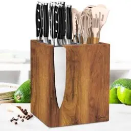 Produktbild: Dmore 2-in-1 Messerblock magnetisch und Utensilienhalter, doppelseitiger Messerbrett magnetisch ohne Messer, aus edlem Akazienholz, Extra große Kapazität für Messer und Utensilien für die Küchentisch