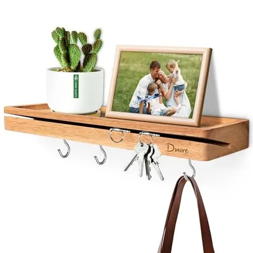 Produktbild: Dmore Schlüsselbrett mit Ablage und 4 Haken, Schlüsselhalter aus hochwertigem Holz, kreatives Design des Schlüsseleinsatzes erleichtert die Aufbewahrung von mehr Schlüsseln, moderner Wandorganisator