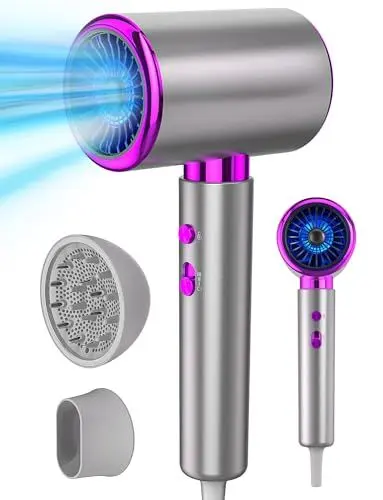 Produktbild: DMTIVMG Haartrockner 2400W Ionen Föhn Schneller Thermostat-Reisefön mit Kalt-/Heißtaste 2 Geschwindigkeiten 3 Temperatureinstellungen und Diffusor, Konzentrator für Friseursalon, Reise und Zuhause