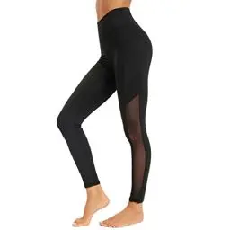 Produktbild: Dmwhsy Damen Mesh-Workout-Leggings mit Seitentaschen, Bauchkontrolle, Workout-Lauf-Leggings, hohe Taille, Yoga-Hose