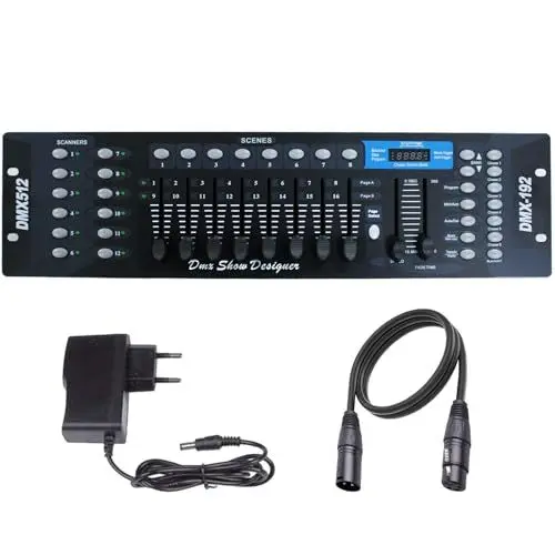 Produktbild: DMX Controller mit 3 m DMX Kabel, 192 Kanäle DMX Lichtsteuerung 512 DJ Controller, Beleuchtungs mixer Konsole, DMX Konsolen Kit für Lichtshows Party Disco Pub DJ-Bars und Moving Heads Led Par