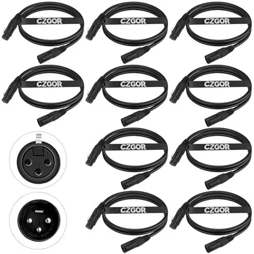 Produktbild: Czgor DMX Kabel 2M 10 Stück, Flexibles 3-Pin Signal XLR Männchen zu Weibchen DMX Kabeldraht, Geeignet für Bühnenbeleuchtung Signal DMX Anschluss Bühne Licht Kabel für Eingang und Ausgang