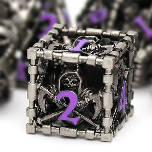 Produktbild: DND Würfel, Metall Spielwürfel Dungeons and Dragons Würfel Set HNCCESG Hohle Sensenmann D&D Würfel Polyedrische Würfelset für Pathfinder MTG RPG DND Dice Set W20 W12 W10 W8 W6 W4 (Tod Violett Nummer)