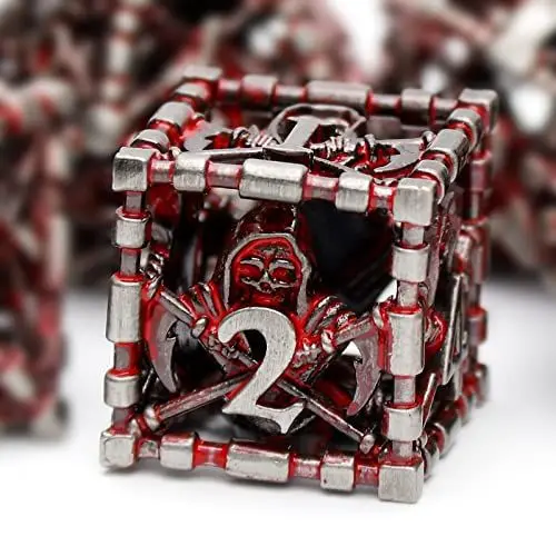 Produktbild: DND Würfel, Metall Spielwürfel Dungeons and Dragons Würfel Set HNCCESG Hohle Sensenmann D&D Würfel Polyedrische Würfelset für Pathfinder MTG RPG DND Dice Set W20 W12 W10 W8 W6 W4 (Tod Blut)