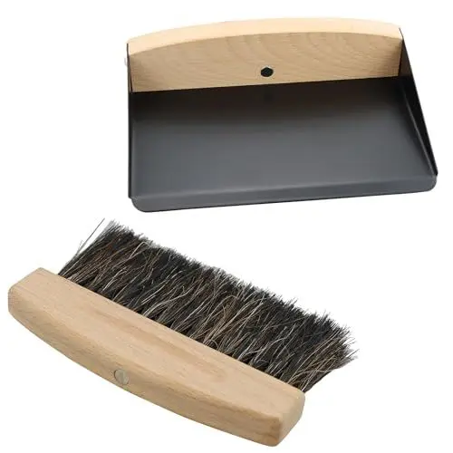 Produktbild: DNDGDLUA Tischbesen Besen und Kehrschaufel Set, Schaufel und Besen Set, Mini Kehrblech und Handfeger Besen, Handbesen mit Kehrschaufel Mini Besen Tischfeger Tischbürste Holz Bürsten (Holz und Metall)