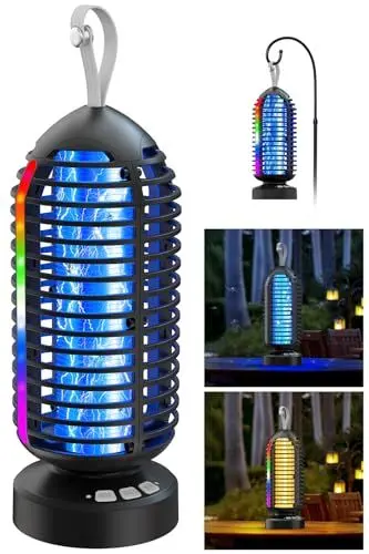 Produktbild: Dnenellr Insektenvernichter, Outdoor Mückenlampe 3-in-1 wiederaufladbar mit 4000mAh Batterie, IPX5 wasserdicht, UV-Licht Mückenfalle für Indoor, Home, Backyard, Patio, Garden, Camping, Schwarz