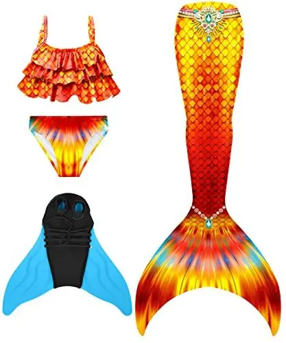 Produktbild: DNFUN meerjungfrauenflosse mädchen Badeanzug - Meerjungfrau Flosse Bademode mit Bikini Set und Monoflosse Mermaid Tail