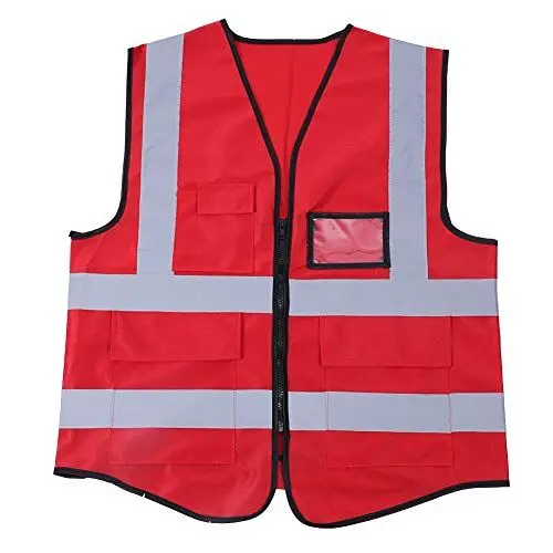 Produktbild: Doact Mehrfarbige Warnweste, Sicherheitsweste Weste, Reflektierende Sicherheitswesten mit Taschen, Warnweste mit hoher Sichtbarkeit, Hi-Vis-Splitterstreifen (rot)
