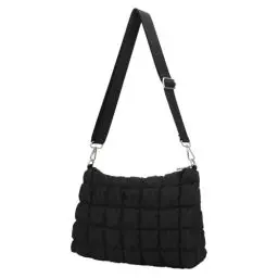 Produktbild: DOB SECHS Puffer Schultertaschen Damen, Groß Crossbody Bag, Cute Baumwolle Quilted Shopper Tasche,Leicht Gesteppte Umhängetasche, Schwarz