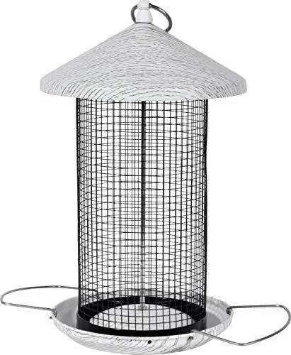 Produktbild: dobar® 10060e Große Vogelfuttersäule Smooth - Vogelfutterspender aus beschichtetem Metall - Futterstation für Wildvögel - Futtersäule für Körner & Nüsse - Ø 19 x 31,5 cm - Weiß/Schwarz