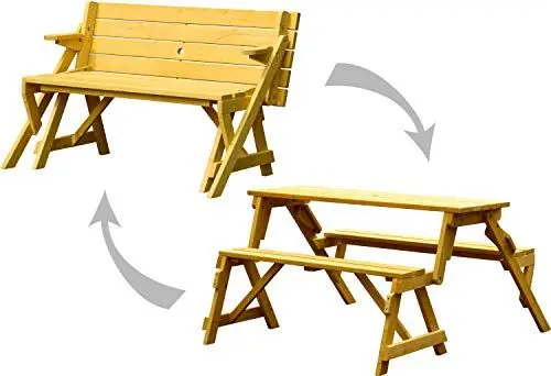 Produktbild: dobar® 29301FSCe Picknickbank 2in1 Groß | Multifunktions Gartenbank | Picknicktisch Massivholz | Sitzbank und Tisch 4 Personen | Sitzgarnitur Outdoor | 138 x 144 x 77 cm | Natur