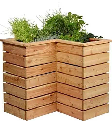 Produktbild: dobar® 58280FSCe Eck-Hochbeet Douglasie | Gartenbeet Massivholz | Platzsparendes Kräuterbeet | Blumenbeet aus Massivholz | Salatbeet für Garten/Terrasse/Balkon | 78 x 78 x 73 cm | Natur