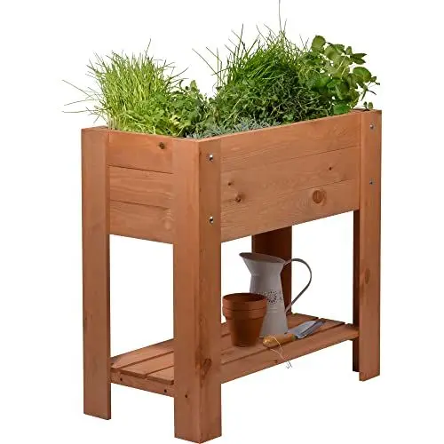 Produktbild: dobar® 58286FSCe Hochbeet Urban mit Ablagefläche |Erhöhtes Gemüsebeet | Salatbeet aus Massiv-Holz | Pflanzkasten für Balkon/Garten/Terrasse | 80 x 40 x 78 cm | Braun