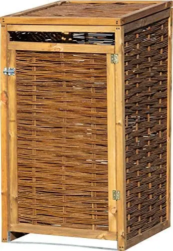 Produktbild: dobar® 93914 Mülltonnenverkleidung aus Weide | aufklappbare Mülltonnenbox | Wetterfestes Mülltonnen-Versteck für 240 Liter Tonne | ungeschälte Weide | Massivholz Box | 70 x 83 x 132 cm | Braun