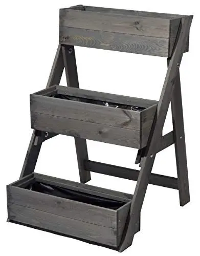Produktbild: dobar® Dreistufige Pflanztreppe Outdoor aus Massiv-Holz für Balkon und Garten - Blumenbeet mit 3 Pflanzkästen wetterfest lasiert für draußen - 60 x 70 x 90 cm - Anthrazit