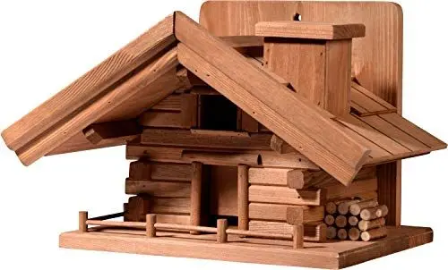 Produktbild: dobar® Green Label 98732FSCe Design Vogelfutterhaus St. Moritz - Vogelhaus im Hüttendesign - Vogelvilla aus Massivholz - Vogelfutterstation inklusive Kette zum Hängen - 37 x 37 x 26 cm - Braun