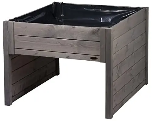 Produktbild: dobar® Große Mähroboter-Garage aus Holz mit Pflanzkasten inkl. Folie - Rasenmäher Garage - 79 x 73 x 56 cm - Anthrazit