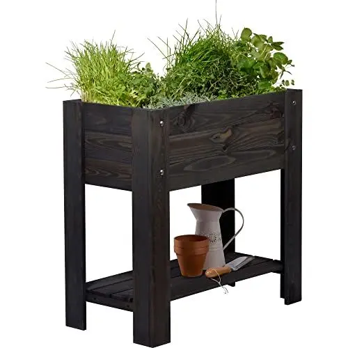 Produktbild: dobar® Hochbeet Urban mit Ablagefläche |Erhöhtes Gemüsebeet | Salatbeet aus Massiv-Holz | Pflanzkasten für Balkon/Garten/Terrasse | 80 x 40 x 78 cm | Anthrazit