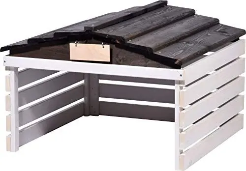 Produktbild: dobar® Mähroboter Garage aus Holz mit abnehmbarem Dach - Rasenroboter Unterstand mit individualisierbarem Schild - 78,5 x 74 x 52,5 cm - Weiß/Schwarz