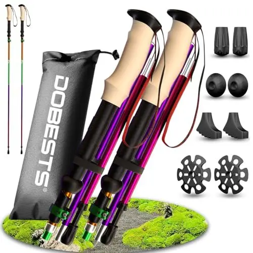 Produktbild: DOBESTS Wanderstöcke Nordic Walking stöcke, Wanderstock Teleskop Carbon & Aluminiu, Wanderstocken faltbar 110-130CM, Trekkingstöcke für Damen und Herren, leicht und verstellbar mit Korkgriff