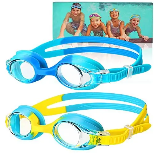 Produktbild: DOBET Schwimmbrille für Kinder, 2 Stücke Kinder Schwimmbrille, Antibeschlag UV Schutz Profi Schwimmbrille für Kinder Jungen Mädchen Alter 6-14 Jahre (Blau-Gelb)