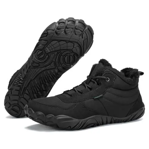 Produktbild: DOBOLIN Winter Barfußschuhe Warm Gefüttert Winterschuhe für Damen Herren Rutschfeste Wanderstiefel Schwarz, EU Gr.44