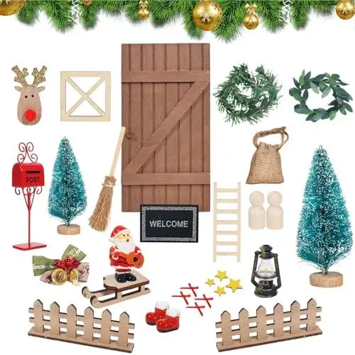 Produktbild: DOBWGXZ 30 Piece GNOME Door Set, Wichtel Zubehör Weihnachten, Wichtel Zubehör mit Weihnachtsmann und Schlitten, Weihnachtsdekoration, Kinderzimmer Dekoration für Weihnachten, DIY Geschenk für Kinder