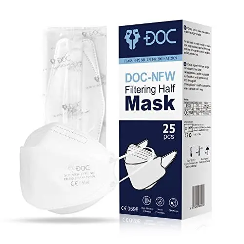 Produktbild: DOC 25 Stück FFP2 Atemschutzmaske Zertifizierte FFP2 Gesichtsmaske Staubmaske Atemschutzmaske Staubmaske 25 Stück in Aufbewahrungsbox und hygienischem PE-Beutel