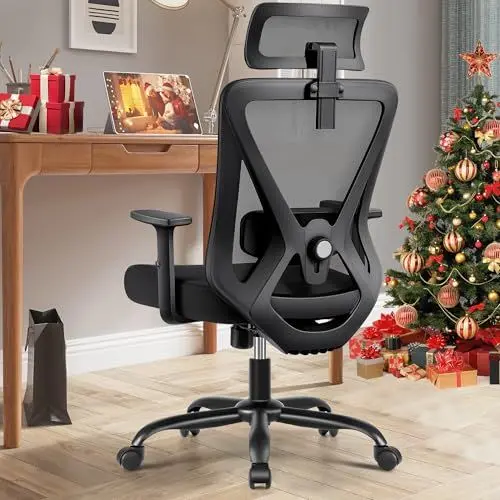 Produktbild: DoChair Bürostuhl, Ergonomisch Schreibtischstuhl, Hoher Rücken Drehstuhl mit Lordosenstütze, Verstellbarer Kopfstütze Armlehne, Büro Stuhl Höhenverstellbar, Chefsessel 150 kg(Schwarz)