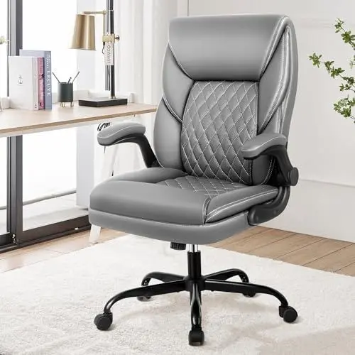 Produktbild: DoChair Bürostuhl ergonomisch Chefsessel mit Wippfunktion höhenverstellbarer Schreibtischstuhl Office Chair aus Kunstleder 150KG, Grau