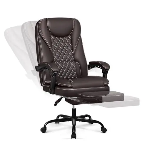 Produktbild: DoChair Bürostuhl ergonomischer Schreibtischstuhl bis 140°mit Fußstütze Kopfstütze Wippfunktion Drehstuhl Chefsessel Kunstleder, Grau