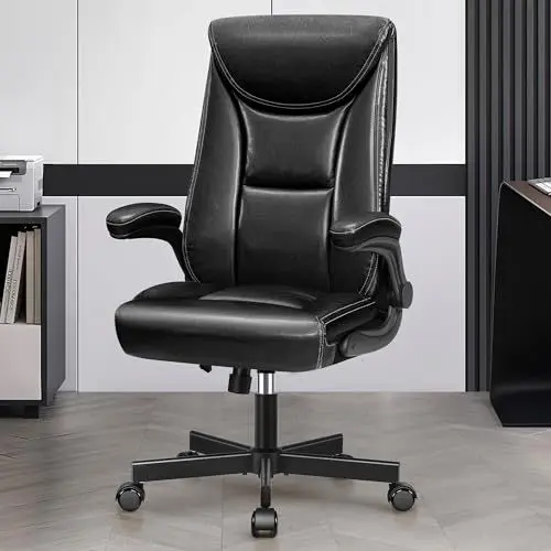 Produktbild: DoChair Chefsessel ergonomischer Bürostuhl aus Glänzendes PU-Leder hohe Rückenlehne 150KG Schreibtischstuhl mit Wippfunktion Office Chair Arbeitszimmer, Schwarz