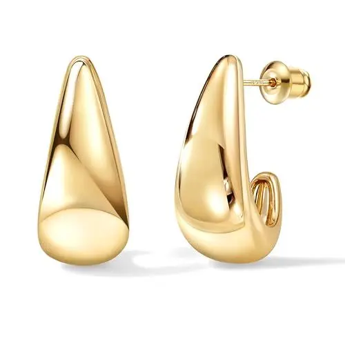 Produktbild: DOCHAIS Ohrringe Gold Damen | 14K Vergoldete Huggie Creolen 925 Sterling Silber Stecker, Hypoallergene Tropfen Ohrringe, Wasserfeste Klein Offen Creolen Gold Statement Schmuck Geschenke Frauen