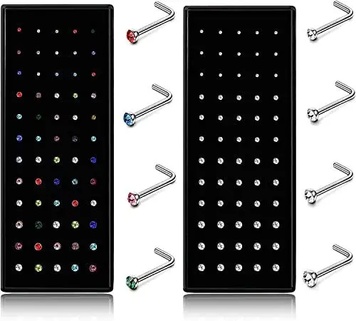 Produktbild: Dochais 120 Stück Nasenstecker 316L Edelstahl Set, Nasenstecker L Form, Nasenpiercing Stecker, Knorpel Barbell Piercing für Frauen Männer 20G 1,5mm 2mm 2,5mm 3mm