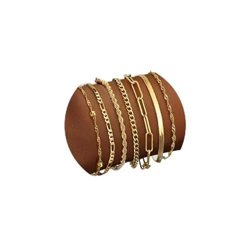 Produktbild: Dochais 5-7 Stück Armbänder Set für Damen - 18k Vergoldet Mit Cubic Zirkonia, Ketten Armband Modeschmuck für Mädchen (Gold, 7 Stück)