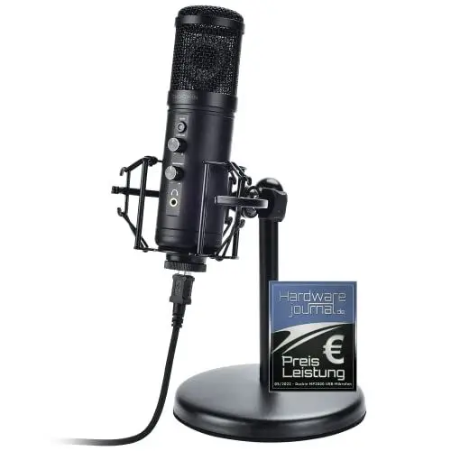 Produktbild: DOCKIN® MP2000 Kondensator Mikrophon für PC, Gaming, Podcast & Streaming - USB Standmikrofon für Aufnahmen - Mikrofon mit schwerem Ständer (Volle Ausstattung & Beste Klangqualität) - Microphone PC