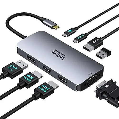 Produktbild: Docking Station 2 Displayport 8 in 1 Laptop Multi Monitore Hub Adapter Mit Dual 4K HDMI DP VGA PD100W USB 2.0 USB C Daten für Dell Lenovo Yoga Thinkpad Huawei