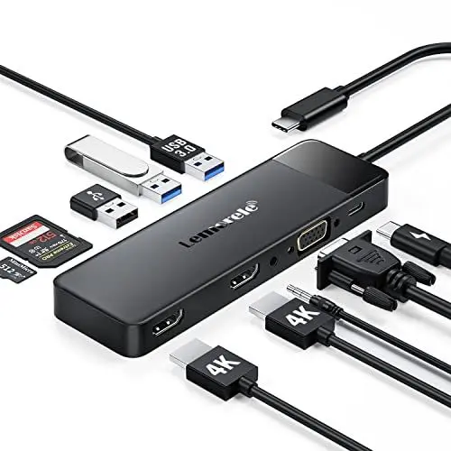 Produktbild: Docking Station USB C Hub 3*Display- 11 in 1, (2025 Upgrade) Lemorele USB C Dock 2*HDMI Adapter 4K, 3 USB 3.0/2.0, VGA, PD 100W, Audio, SD/TF, für Windows, MacBook, Dell, HP, Lenovo,Surface