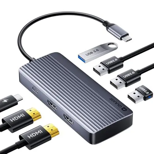 Produktbild: Docking Station USB C: 7in1 Laptop Dockingstation für 2 Monitore Mit 4K, Hub Mit 5Gbps USB 3.0 & 3*USB 2.0, 100W Power Delivery für Dell, Windows Laptops, MacBook