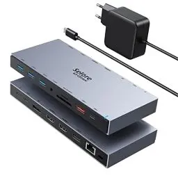 Produktbild: Docking Station USB C mit 65W Netzteil Laptop Dockingstation 15 in 1 USB C Dock mit 4K Dual HDMI, 4K DisplayPort, 100W PD, Gigabit Ethernet, 10Gbps USB C Data, USB 3.1/3.0/2.0, SD/TF, Audio/Mic