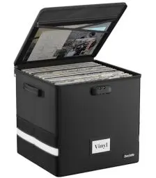 Produktbild: DocSafe Feuerfest Schallplatten Aufbewahrungsbox Vinyl Schallplattenkoffer mit Schloss Plattenkoffer zur 100+ Schallplatten,Zusammenklappbare Aufbewahrungskiste für die Aufbewahrung Wertvoller Alben
