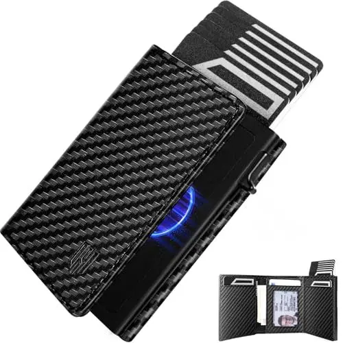Produktbild: DODENSHA MagSnap Portmonee Herren I Slim Wallet mit Münzfach I Kreditkartenetui Geldbeutel für 10+ Karten I Magnetischer Verschluss Geldbörse Herren I RFID Schutz I Carbon