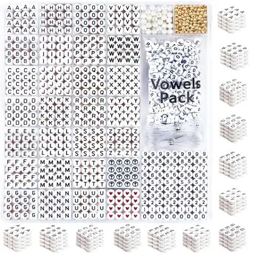 Produktbild: DoDoBeads Buchstaben Perlen Set, 1650 Stück Buchstabenperlen mit Abstandshalterperlen und zusätzlichen Vokalen und Zahlenperlen - Ideal for Bracelets, Necklaces, Friendship Bracelet Kit
