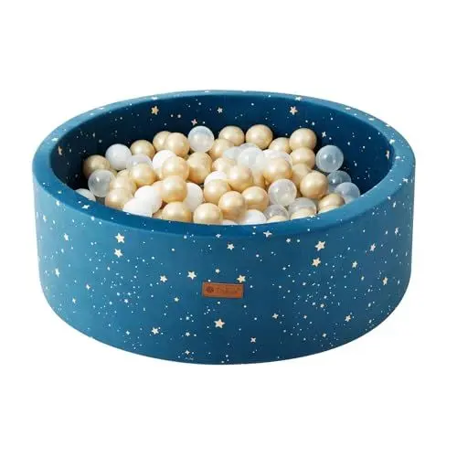 Produktbild: Dodozen Bällebad 90X30cm/200 Bälle ∅ 7Cm Bällepool Für Babys Kinder Rund,Superweicher Samt,Abnehmbar und waschbar,Nachthimmel:Weiß/Transparent/Gold